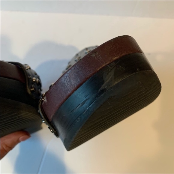 Zara Black Faux Leather Metal Embellished Chunky Platform  Lug Sandals - Picture 8 of 12